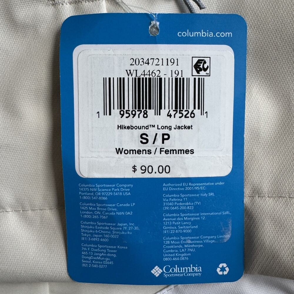 [WOMENS Small] Columbia Hikebound Long Jacket Tan White S Waterproof Lightweight - Picture 7 of 12